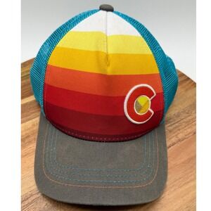 YoColorado Kids Trucker Hat Colorado C Logo Sunset Stripe Snapback Teal Grey